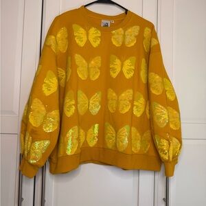 QUEEN OF SPARKLES Yellow Butterfly Sweatshirt